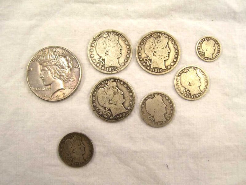 Appraisal: Barber Coins Peace Dollar Lot Lot includes Barber dime -