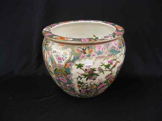 Appraisal: Chinese Porcelain Fishbowl Jardiniere bird fruit floral '' tall ''