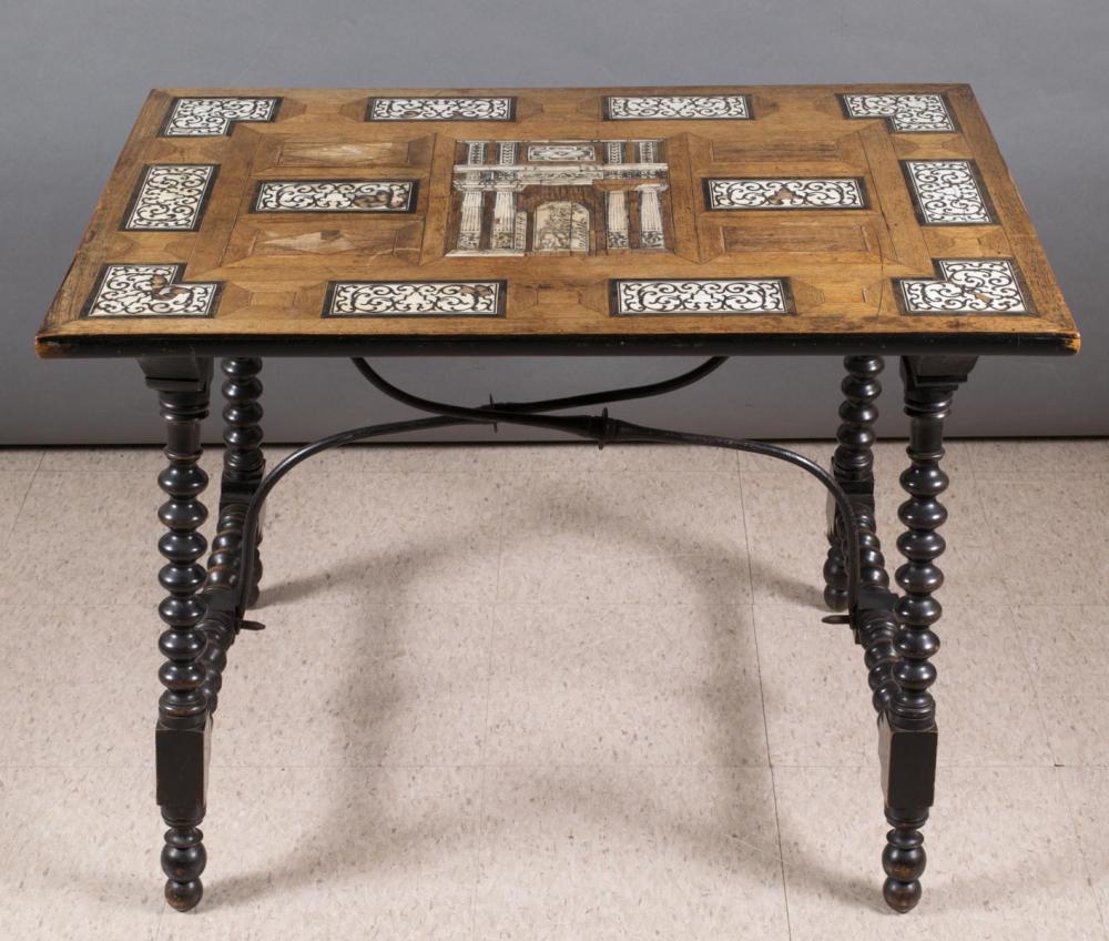 Appraisal: BONE-INLAID VENEERED AND EBONIZED CENTER TABLE Italian th th century