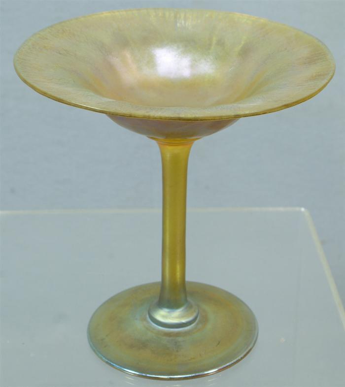 Appraisal: Louis C Tiffany Favrile signed iridescent glass compote w and