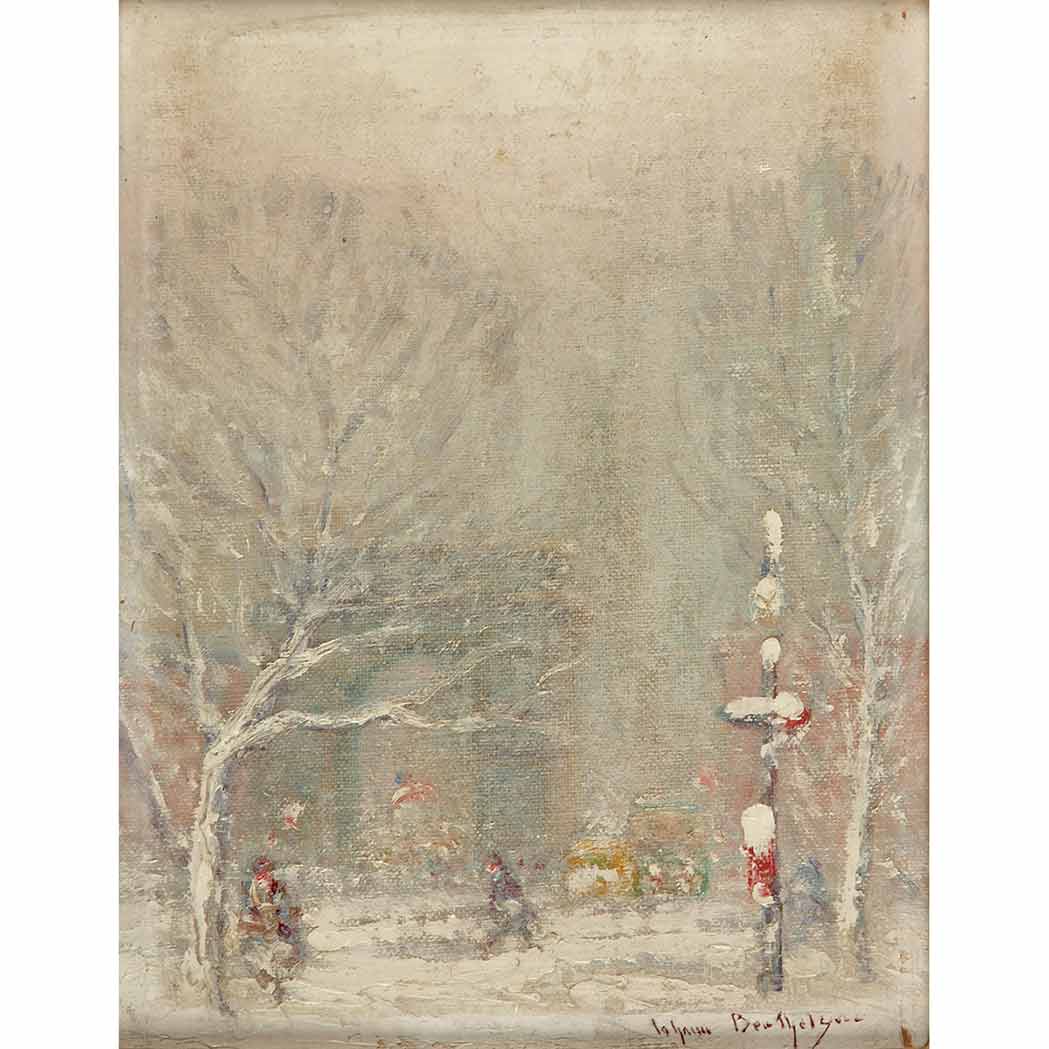 Appraisal: Johann Berthelsen American - Washington Square in the Snow Signed