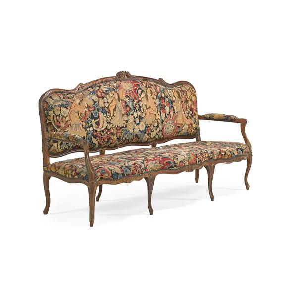 Appraisal: LOUIS XV CANAPE Walnut upholstered seat and back ca x