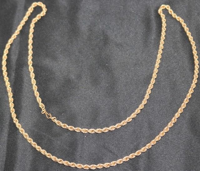 Appraisal: KT YELLOW GOLD ROPE CHAIN NECKLACE LONG DWT