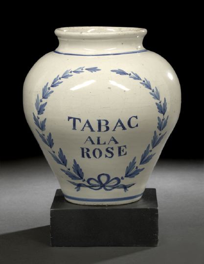 Appraisal: Rouen Blue and White Faience Pyriform Tobacco Jar third quarter