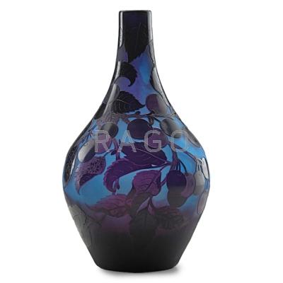 Appraisal: D ARGENTAL Bulbous cameo glass vase with cherry branches Saint