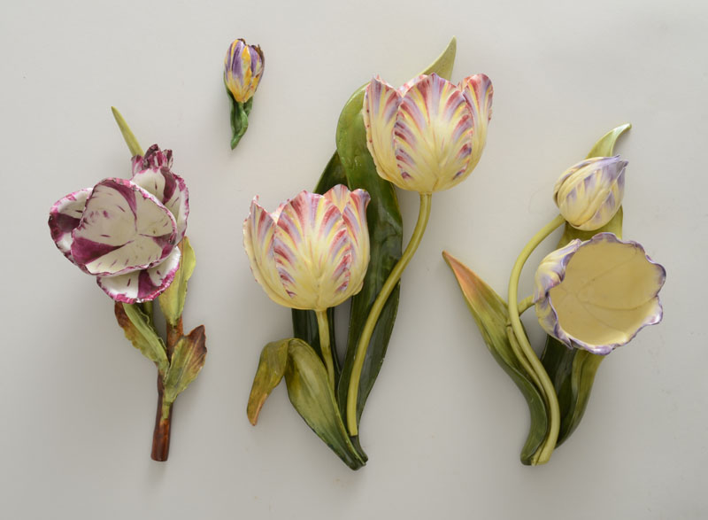 Appraisal: THREE PORCELAIN TULIP-FORM TABLE DECORATIONS AND A MINIATURE TULIP One