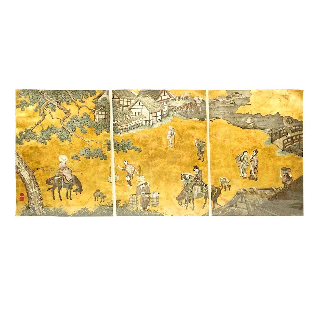 Appraisal: Chinese Mixed Media Large th Century Chinese Mixed Media Triptych