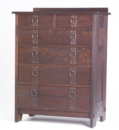 Appraisal: GUSTAV STICKLEY Tall chest of drawers in two-over-four configuration with