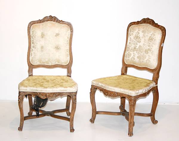 Appraisal: A pair of Louis XV walnut side chairs height in