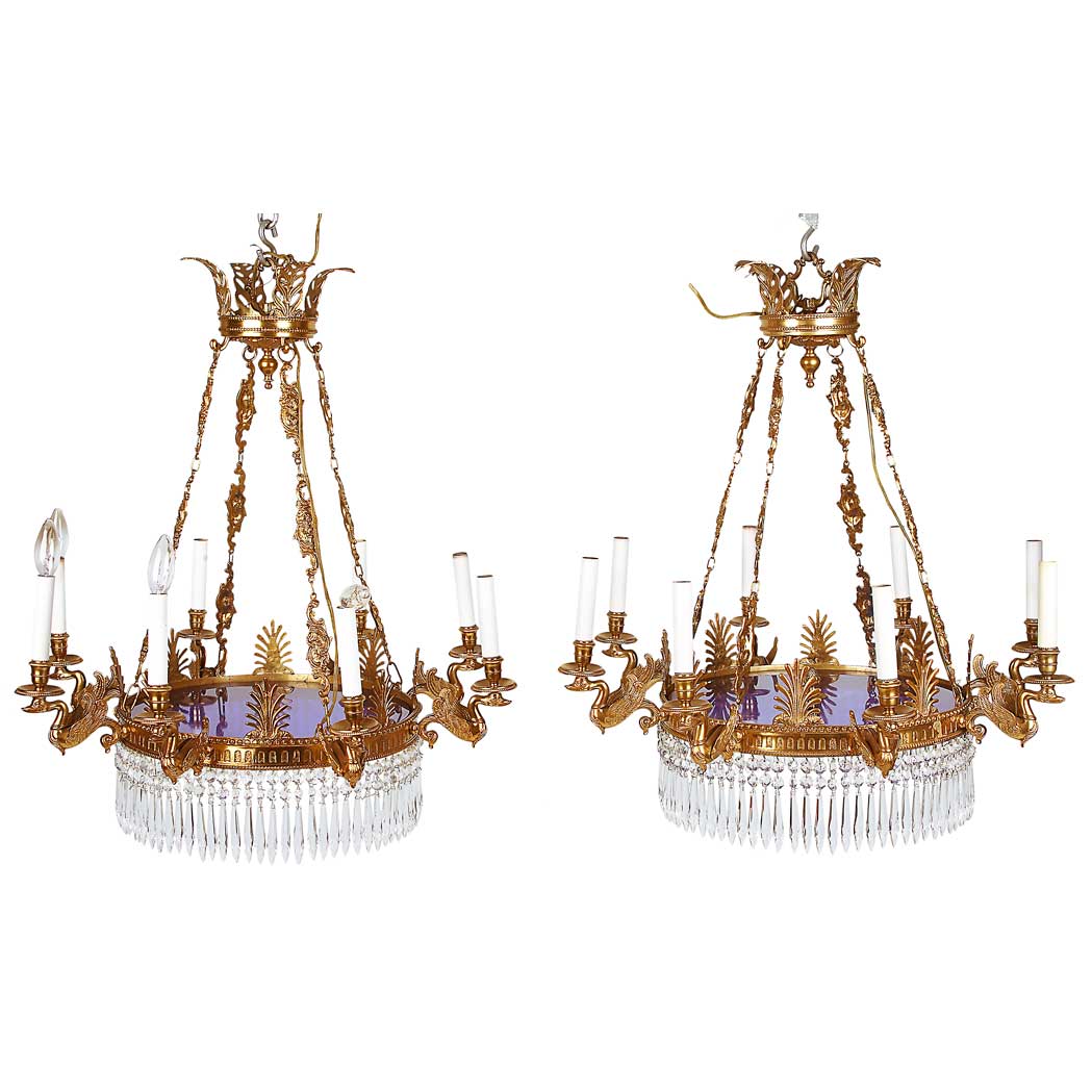 Appraisal: Pair of Swedish Neoclassical Style Gilt-Metal Cobalt and Colorless Cut