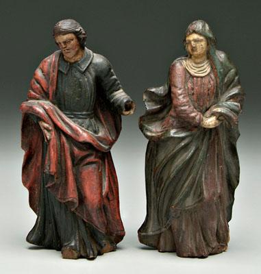 Appraisal: Two Spanish Colonial carved figures Santos carved and polychromed wood