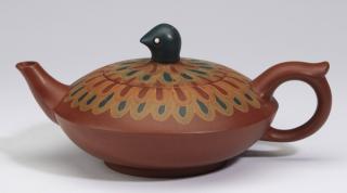 Appraisal: Chinese figural Yixing teapot h Chinese figural polychrome decorated Yixing