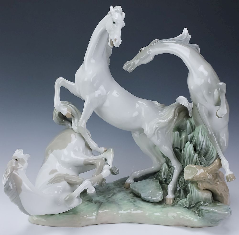 Appraisal: Large Retired Lladro Horses Group Sculpture Large signed retired Lladro