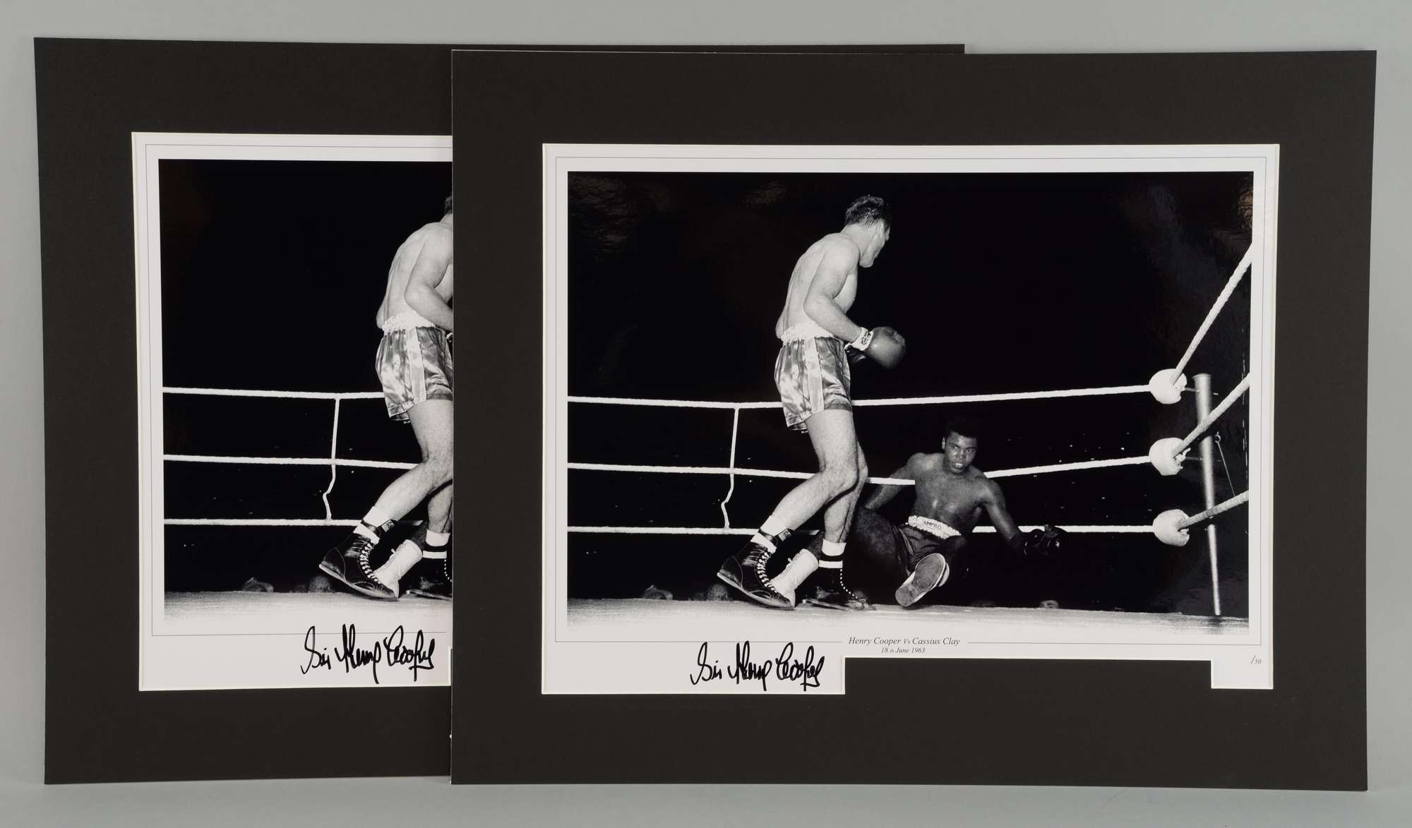 Appraisal: Boxing Two large signed mounted photo displays of Sir Henry