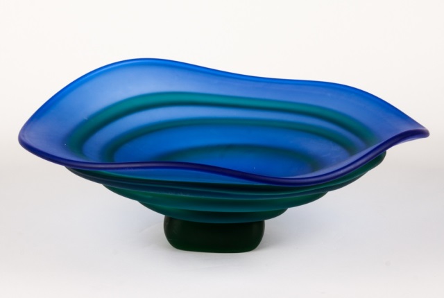 Appraisal: American contemporary art glass bowl free-form blue glass bowl with