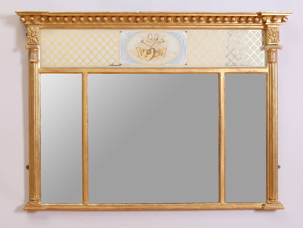 Appraisal: Regency Verre glomis and Giltwood Overmantle Mirror Fitted with a