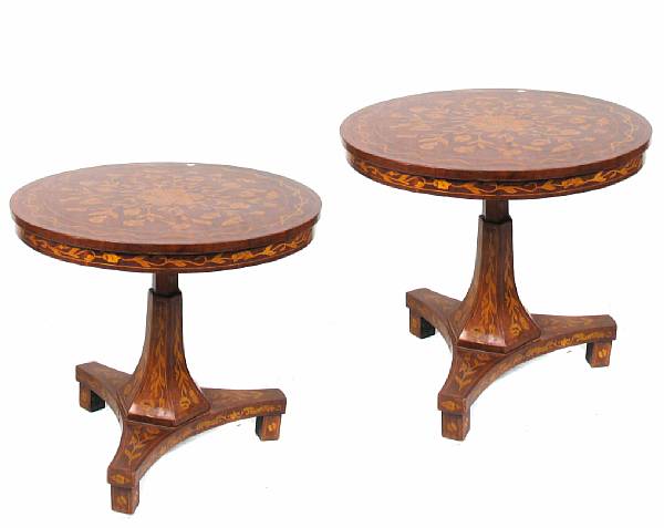 Appraisal: A pair of Dutch style marquetry tables height in diameter