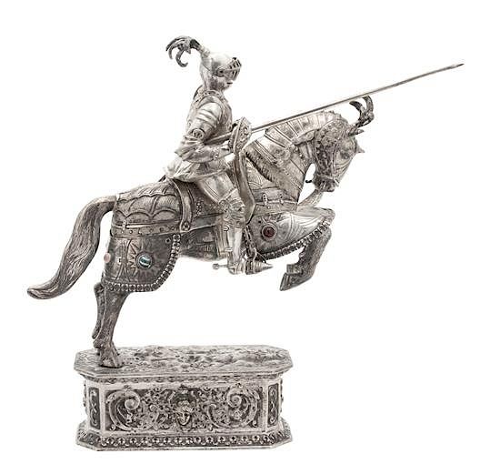 Appraisal: A German Hanau Silver Knight Mounted on Horseback TH CENTURY