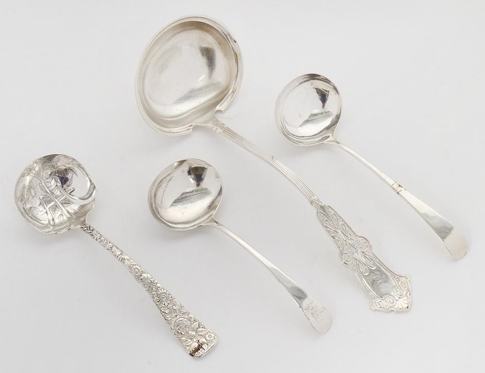 Appraisal: GROUP OF FOUR STERLING SILVER LADLES One stamped T P