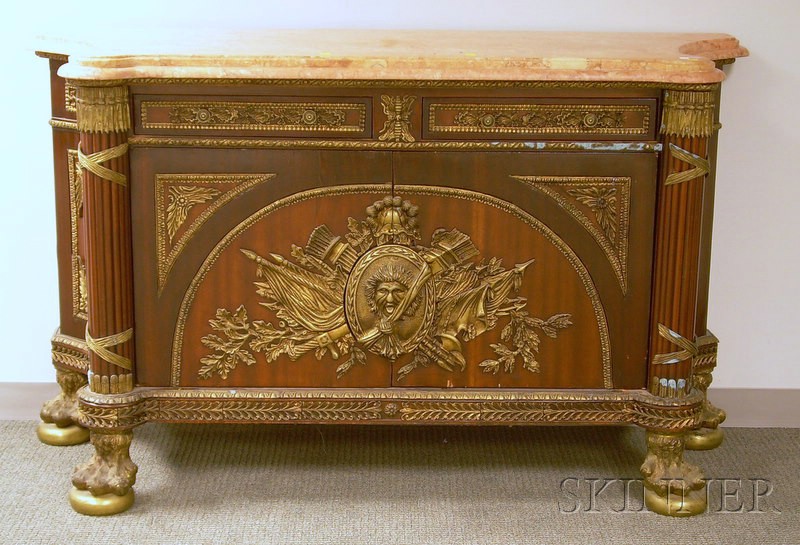 Appraisal: Louis XVI Style Marble-top Brass-mounted Mahogany and Mahogany Veneer Side