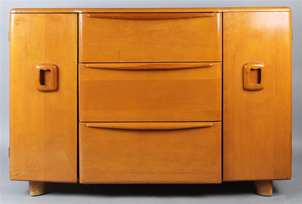 Appraisal: HEYWOOD WAKEFIELD M BUFFET champagne finish three drawers flanked by