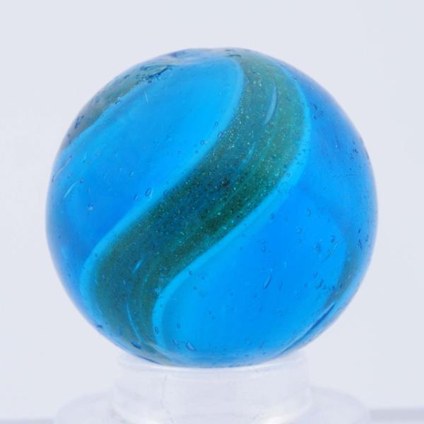 Appraisal: Aqua Glass Ribbon Lutz Swirl Marble Aqua glass base with