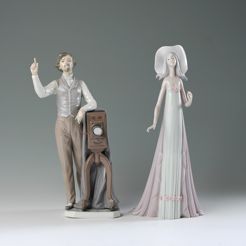 Appraisal: LLADRO FIGURINES PHOTOGRAPHER WOMAN Lladro porcelain figurines to include ''Say