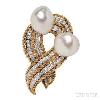 Appraisal: kt Gold Baroque Cultured Pearl and Diamond Brooch Trio set