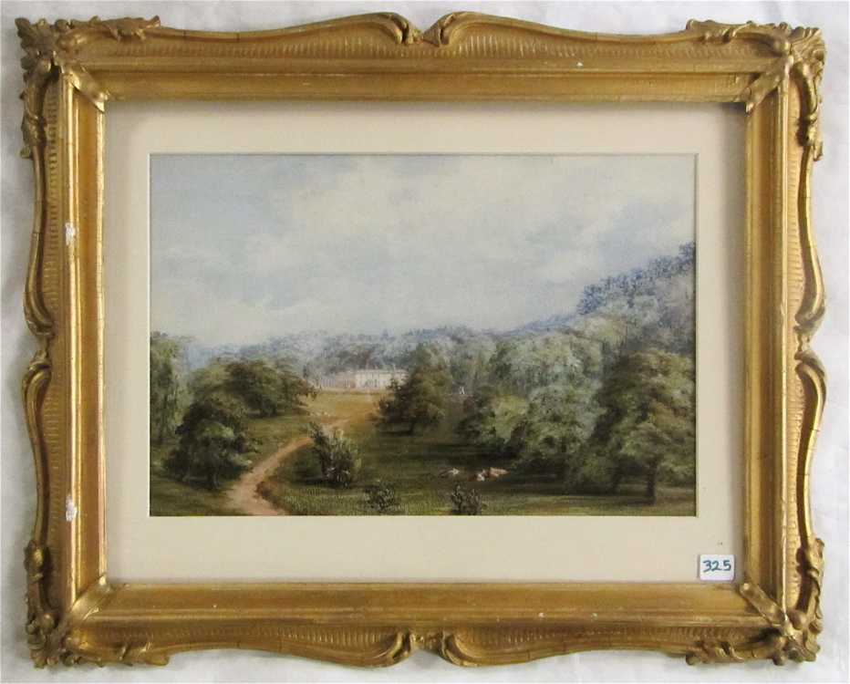 Appraisal: EUROPEAN LANDSCAPE WATERCOLOR AND OIL ON PAPER cattle in the