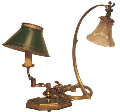 Appraisal: Two brass desk lampsOne converted from a candlestick with adjustable