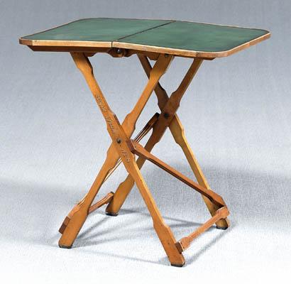 Appraisal: British Royal train table folding table with green leather top