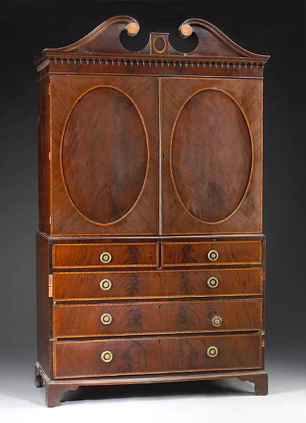 Appraisal: A George III inlaid mahogany linen press last quarter th