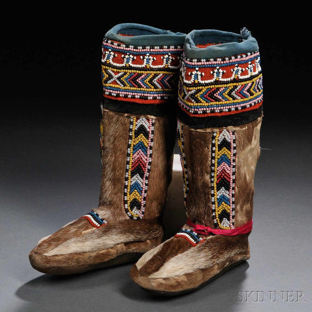 Appraisal: Pair of Eskimo Child's Beaded Trade Cloth and Sealskin Boots