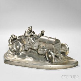 Appraisal: Novelty Racing Car Inkwell with Pen Tray Silvered metal Design