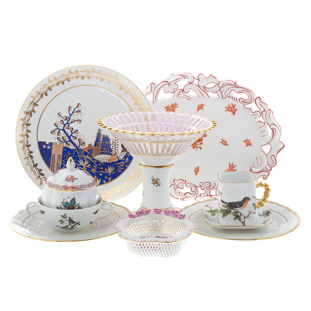 Appraisal: pieces of Herend porcelain tableware includes reticulated fruit compote in