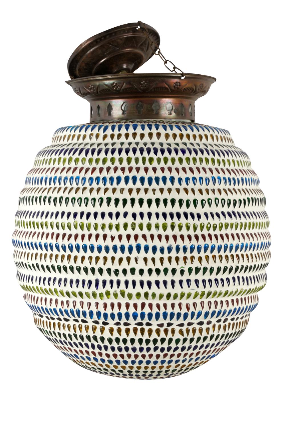 Appraisal: MOROCCAN STYLE LANTERNcontemporary beaded glass and ceramic Condition wired with