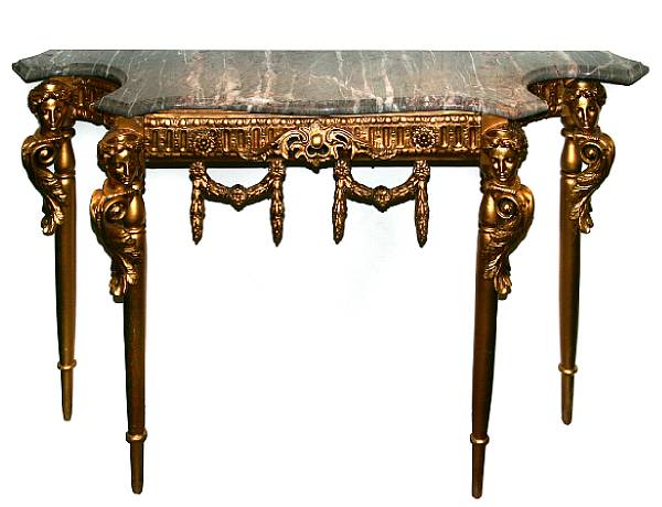 Appraisal: A Louis XVI style carved and gilded figural console with