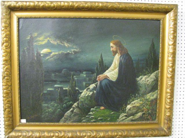 Appraisal: Oil on Canvas of Jesus in the Countryside signed Staudt