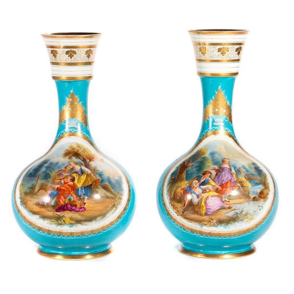 Appraisal: A pair of early th-century European painted porcelain vases A