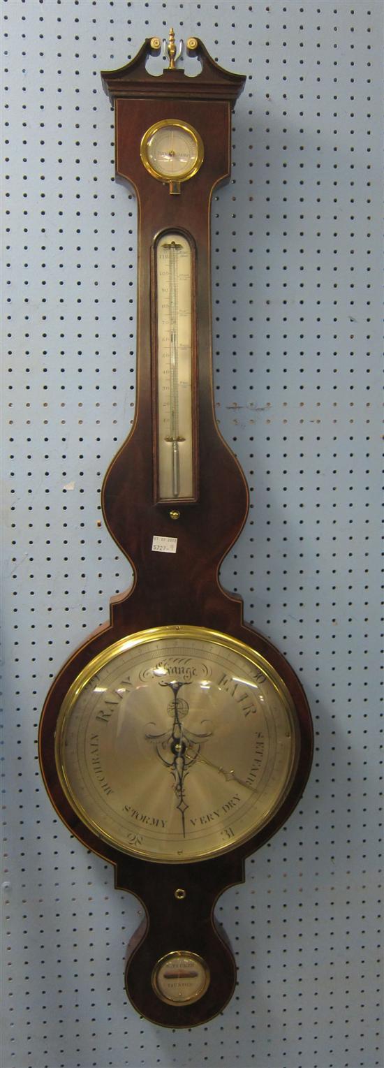 Appraisal: th century mahogany cased and line inlaid banjo barometer by