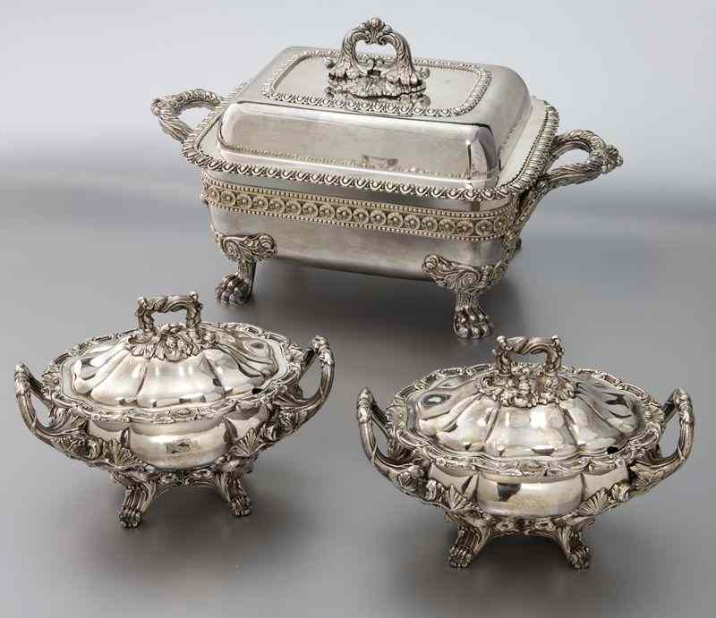 Appraisal: Old Sheffield plate serving dishes including pr covered sauce tureens