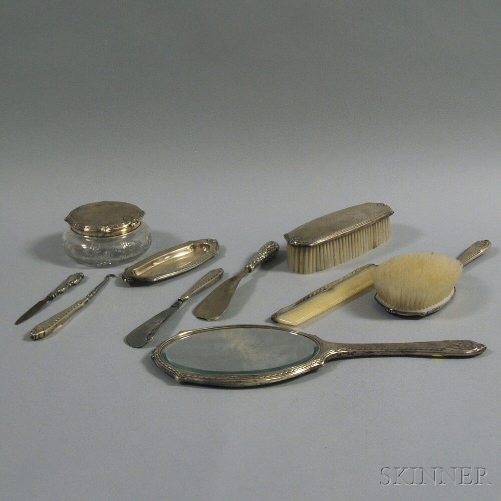 Appraisal: Ten Sterling Silver-mounted Vanity Items a eight-piece Wallace set comprised