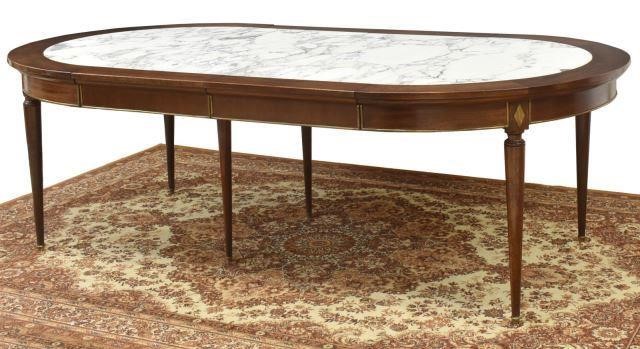 Appraisal: French Louis XVI style marble-top mahogany extension table th c