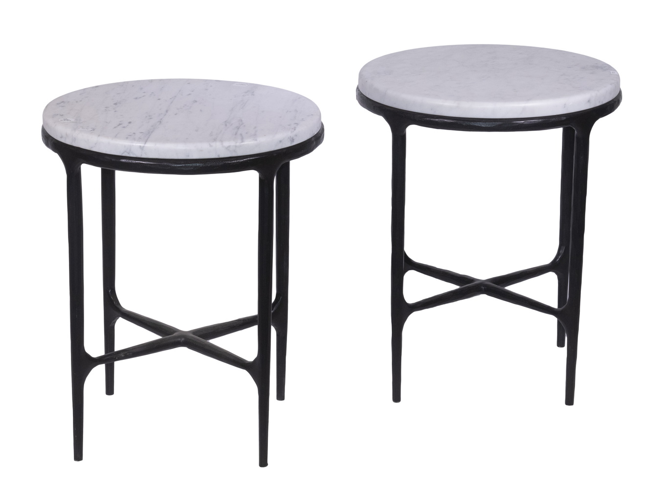 Appraisal: PR THADDEUS ROUND MARBLE TOP SIDE TABLES Pair of Custom