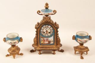 Appraisal: PIECE FRENCH SEVRES AND GILT BRONZE CLOCK SET CONSISTING OF