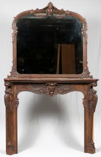 Appraisal: WALNUT MANTLE AND MIRROR C WALNUT MANTLE AND MIRROR C