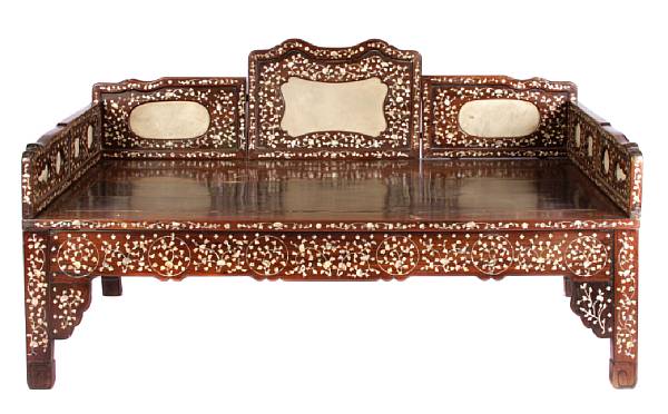 Appraisal: A Chinese mother of pearl inlaid and marble daybed height