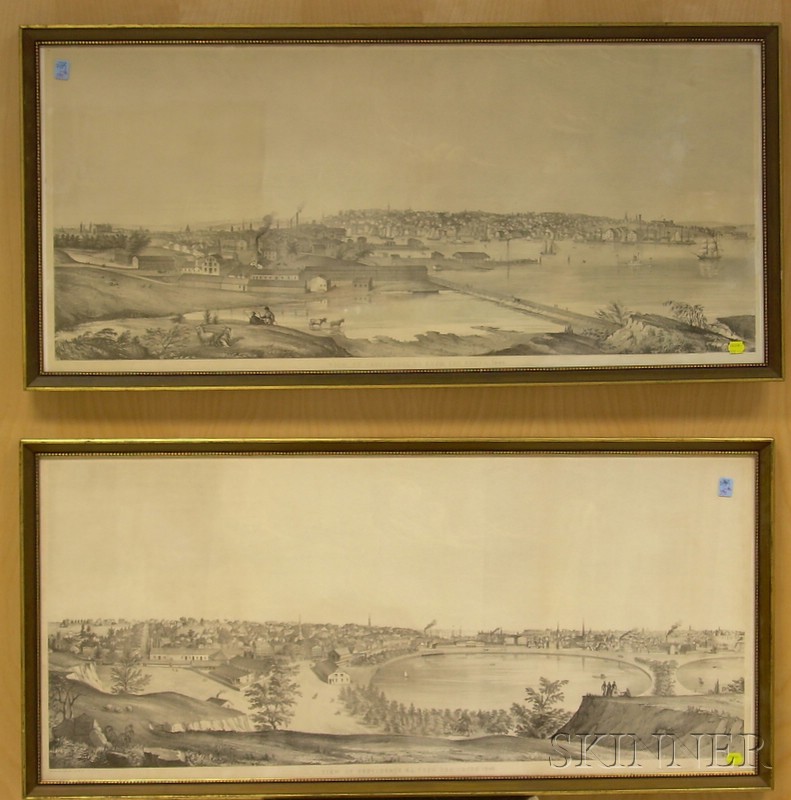 Appraisal: Pair of F Michelin Lithographs View of Providence R I