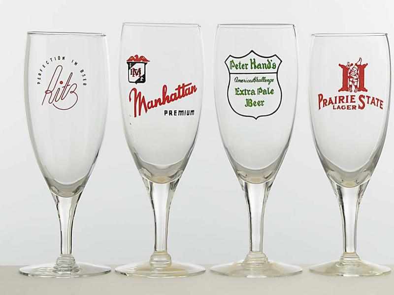 Appraisal: Lot of Enameled Beer Pilsner Glasses Includes one hard-to-find Prairie