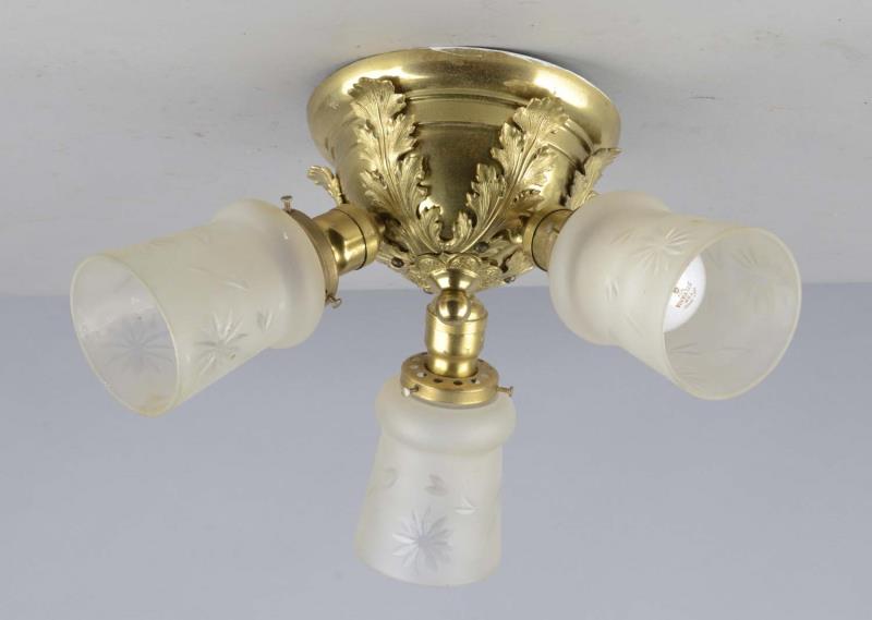 Appraisal: Ornate Gold Plated Electric Ceiling Lamp Features leaf design circa